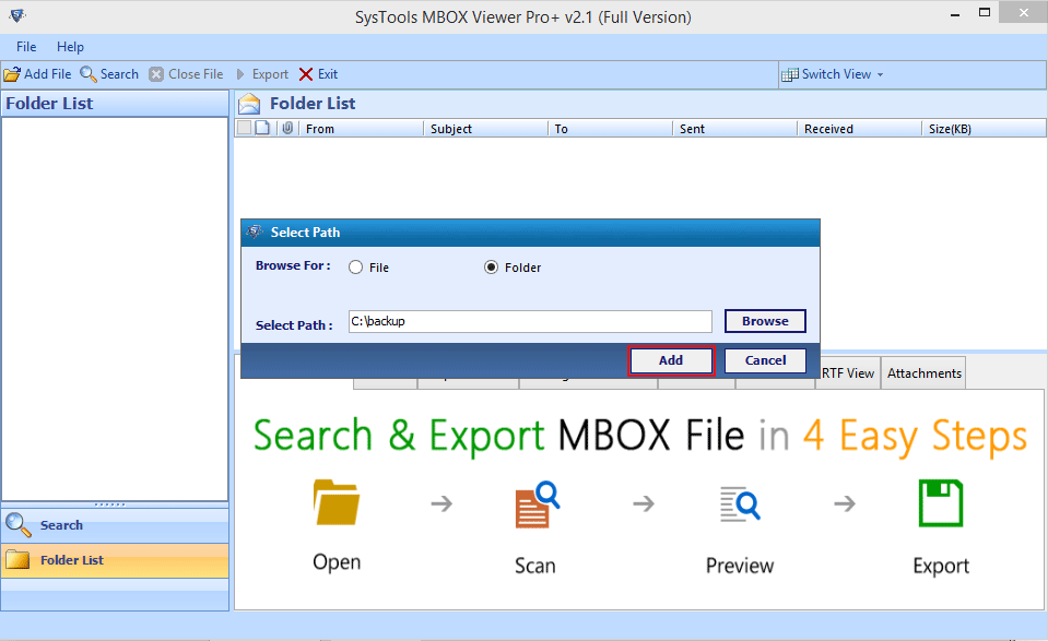 scan selected MBOX file