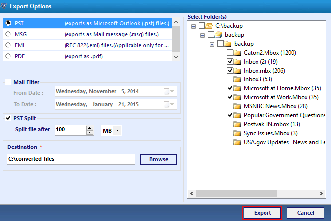 export mbox file to pst