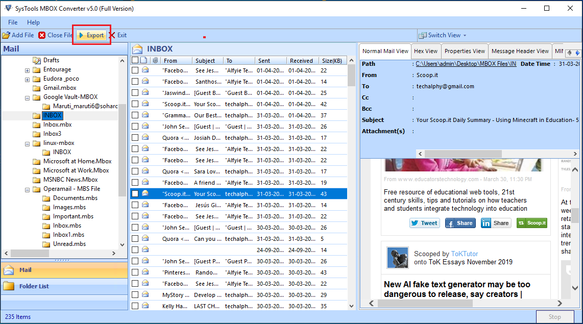 convert gnu mail to outlook